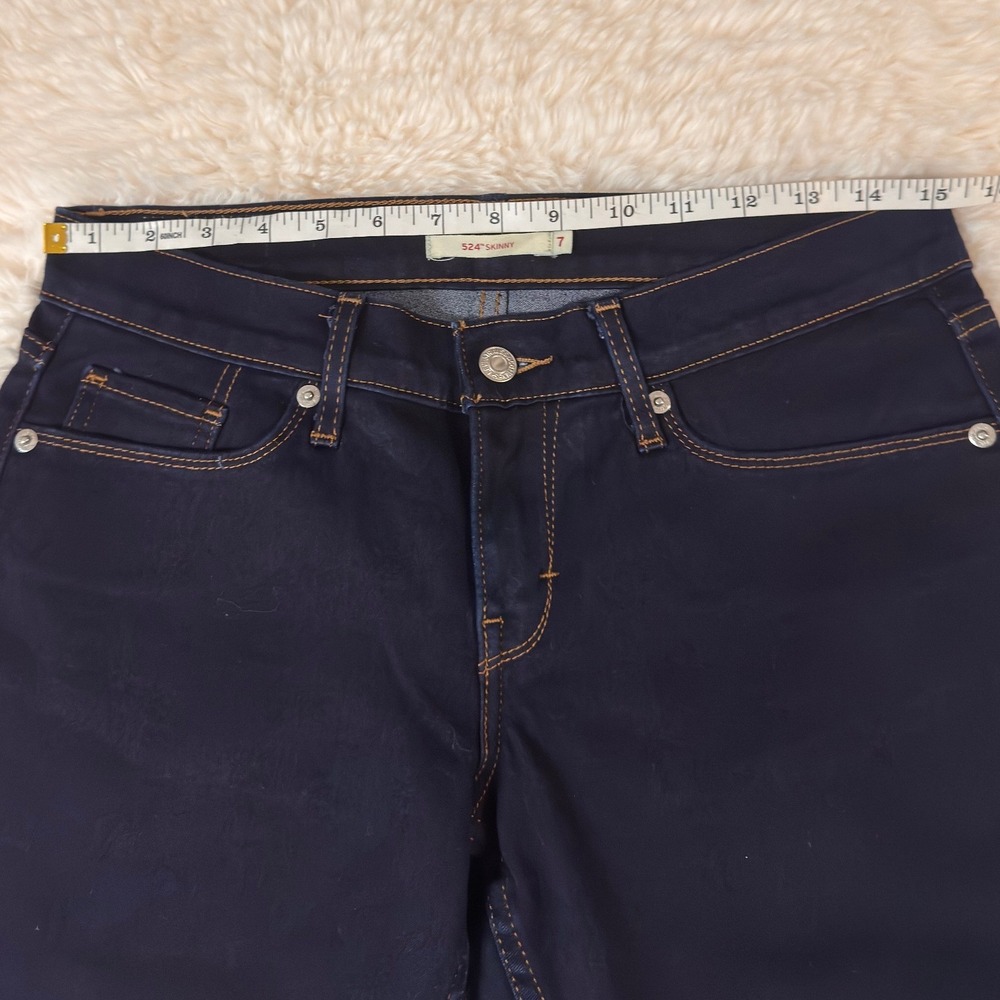 Levis 524 Skinny Jeans Womens 7 Dark Indigo Blue Low Rise Denim Pants - Picture 6 of 8